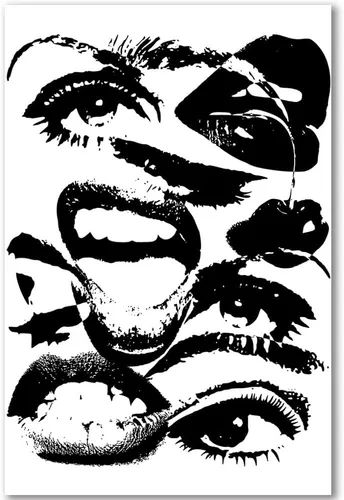 Miniatura 14 de Arte de pared retro hipster – Arte extraño en blanco y negro de los años 70 con ojos femeninos y labios – Impresión abstracta preppy – Decoración