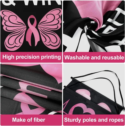 Miniatura 3 de Decoraciones de fiesta de cinta rosa para concientización sobre el cáncer de mama, cartel de porche, esperanza, fuerza, coraje, fe, pancarta