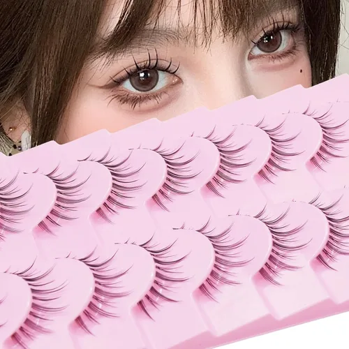 Miniatura 13 de 10 pares de pestañas postizas manga de aspecto natural, racimos ondulados, estilo puntiagudo de 0.630 pulgadas, pestañas japonesas de anime cosplay