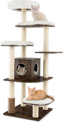 PETSITE Árbol alto para gatos de interior, torre moderna de varios niveles para gatos de 71 pulgadas con perca de felpa, cómodo condominio,
