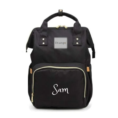 Bolsa de pañales grande personalizada, bolsa de mano, mochila - Monograma personalizado bordado para bebé/bolsa de bebé (negro)