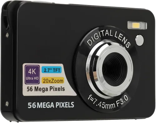 Cámara digital, video 4K de 56 MP con zoom de 20x, pantalla LCD de 2.7 pulgadas, cable USB, compacto, almacenamiento de 128 GB, color negro con para