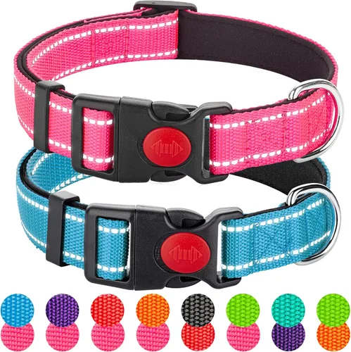 Miniatura 11 de Paquete de 2 collares reflectantes para perros medianos, hembras, machos, collares de nailon para cachorros, perros pequeños y grandes, con hebilla