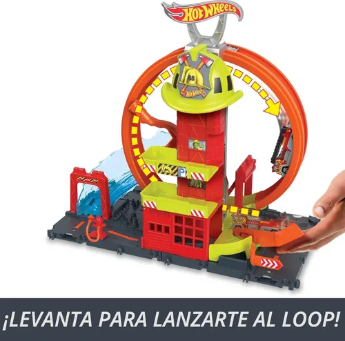 Miniatura 3 de Hot Wheels City con 1 coche de juguete, ascensor impulsado por niños, rampa tipo agua, características de pista de juego, se conecta a otros