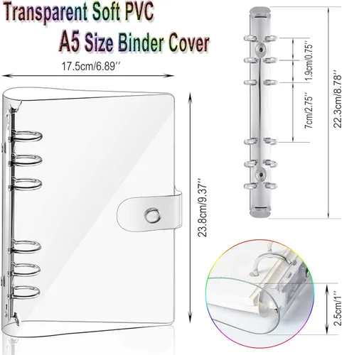 Miniatura 3 de Funda de PVC suave transparente A5 para cuaderno y 10 bolsas de hojas sueltas A5, cubierta de hojas sueltas, cubierta de carpeta personal de hojas