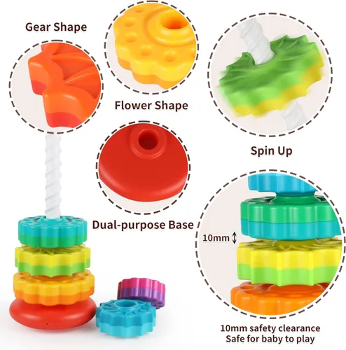 Miniatura 6 de JUXUE Juguetes apilables giratorios para bebés de 1 a 3 años, apilador de anillos de arco iris, juguetes Montessori para bebés de 6 a 12 meses, 1