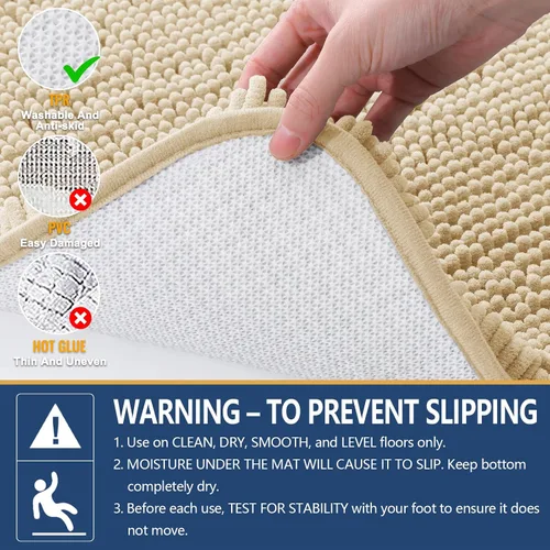 Miniatura 5 de Arotive Alfombras de baño de felpilla extrasuaves y absorbentes, de 24 x 16 pulgadas, lavables a máquina, parte trasera de goma antideslizante