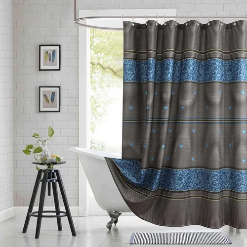 Miniatura 16 de Cortina de ducha de tela, estampado beige y tostado, cortinas de ducha con patrón de damasco bohemio de cachemira para baño, cortinas de baño Hudson