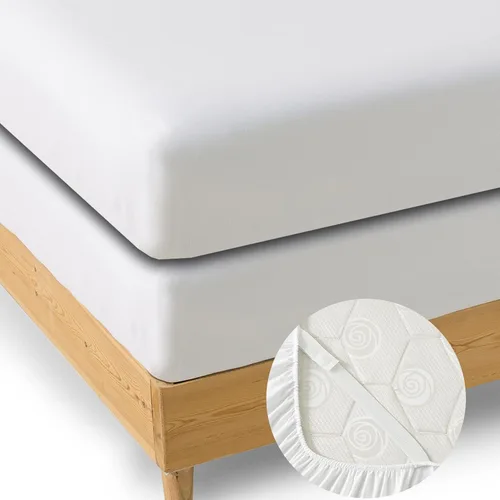Miniatura 16 de MINIPANDA Paquete de 2 sábanas bajeras tamaño Twin, con correas sujetadoras de sábanas para esquinas, mantiene las sábanas en su lugar - Ultra