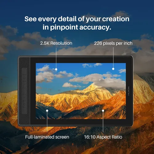 Miniatura 2 de HUION Kamvas Pro 13 2.5K QHD+ Tableta de dibujo portátil con pantalla 13.3 pulgadas, laminado completo QLED, 99% Adobe RGB, lápiz capacitivo PW517