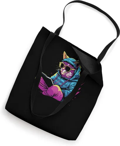 Miniatura 2 de Cat Books Kitten - Pet Owner Feline Synthwave Cat Tote Bag