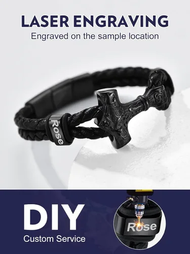 Miniatura 6 de Bandmax Pulsera trenzada de cuero negro para hombre con colgante gótico punk, pulsera de cuero con hebilla de acero inoxidable, paquete de regalo