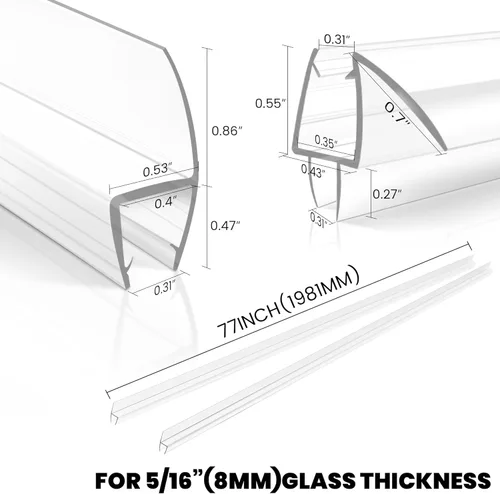 Miniatura 3 de Paquete de 3 sellos laterales y inferiores de puerta de ducha sin marco, tira de sellado de ducha de PVC transparente de 77 pulgadas de largo
