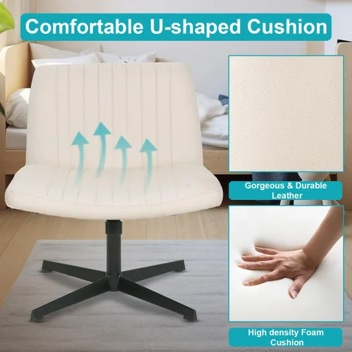 Miniatura 6 de BestOffice Silla cruzada cómoda, sin brazos, con patas cruzadas, silla de escritorio sin ruedas, silla de escritorio amplia ajustable giratoria