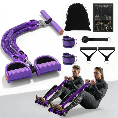 Banda de resistencia de pedal multifunción 2026 con asa, tirador de tobillo ajustable de 4 tubos para ejercicio de cuerpo completo, entrenamiento de