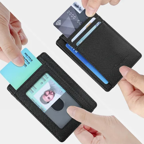 Miniatura 24 de Travelambo billetera mediana y minimalista de cuero para bolsillo frontal, con bloqueo de interferencia de radiofrecuencia