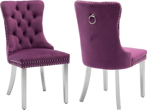 Miniatura 11 de Juego de 2 Sillas de Comedor Modernas de Mediados de Siglo, Tapizadas en Terciopelo Beige con Respaldo Acolchado, Sillas de Cocina y Comedor, Patas