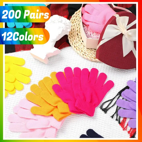 Miniatura 7 de Handepo Guantes para niños a granel de invierno de punto colorido elástico dedo completo guantes cálidos para personas sin hogar regalos de fiesta