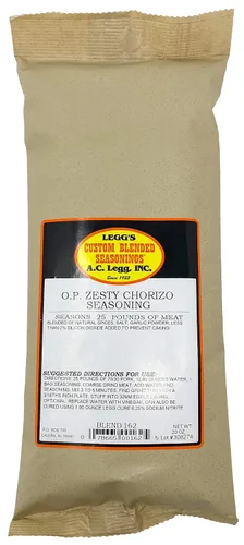 A.C. Legg, Inc. Zesty - Condimento de salchicha de chorizo, 20 onzas, para temporada de hasta 25 libras, para carne de cerdo, carne de res y caza