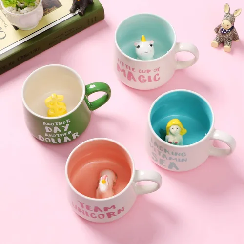 Miniatura 6 de Taza de café 3D con animal de alpaca en el interior, linda figura de cerámica hecha a mano de 12 oz, sorpresa de Navidad, cumpleaños y día