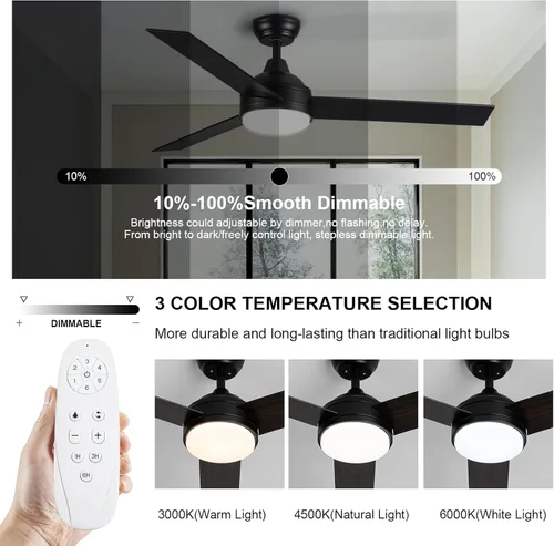 Miniatura 6 de Ventiladores de techo con luces y control remoto, ventilador de techo de perfil bajo de 42 pulgadas, ventilador de techo negro reversible silencioso