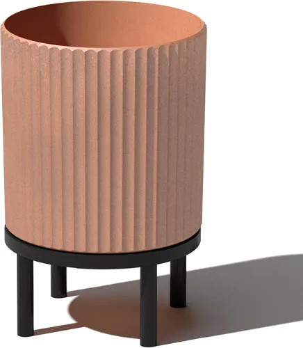 Miniatura 61 de Veradek Demi Series - Maceta redonda con soporte para porche o patio, compuesto de piedra de plástico duradero y soporte de madera, decoración