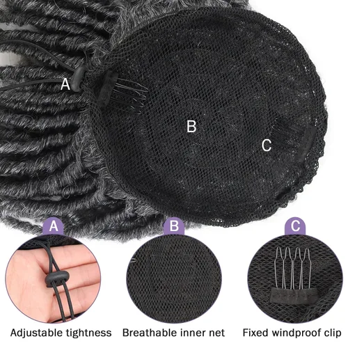 Miniatura 14 de Oseti Extensiones de cabello de cola de caballo gris con cordón para mujeres negras, 18 pulgadas, extensiones de cabello sintético rizado con clip