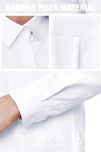 Miniatura 4 de Camisas con botones para mujer, sin arrugas, de manga larga, elásticas, para negocios, oficina, formal, blusas de trabajo
