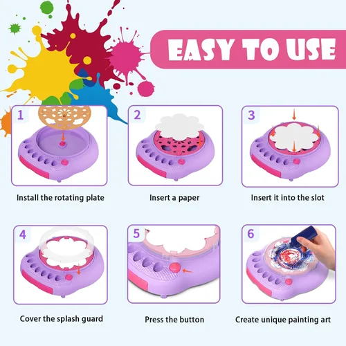 Miniatura 7 de Kit de Máquina de Arte de Pintura Giratoria para Niños, Conjuntos de Kits de Juguetes Giratorios de Pintura de Artes y Manualidades para Niños