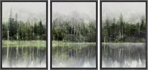 Miniatura 156 de NWT Juego de Arte de Pared de Lienzo Enmarcado Bosque Blanco y Negro Reflejo de Lago Paisaje Naturaleza Vida Silvestre Arte de Fotografía Rústico
