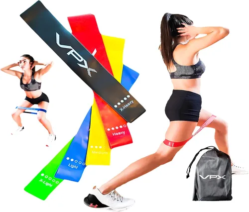 VPX Bandas de ejercicio de resistencia | Juego de 5 | Hombres y mujeres | No rozaduras, látex natural, no irritante | Accesorios de entrenamiento