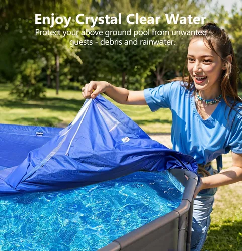 Miniatura 7 de POOLHACKER Cubierta redonda de piscina de 8 pies para piscinas sobre el suelo, cubierta de piscina resistente al viento con cable de acero y sistema