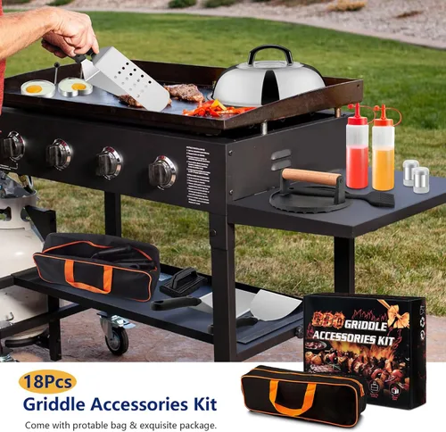 Miniatura 7 de 18 piezas de kit de accesorios para parrilla de Joyfair, juego de accesorios para parrilla de parte superior plana con prensa para hamburguesas