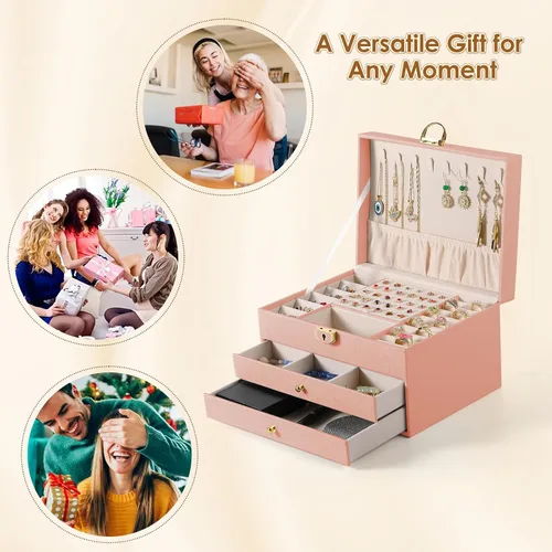 Miniatura 7 de coobest Joyero de 3 capas, organizador de joyas con cajón organizador de joyas, cajas de joyería grandes y organizador con organizador de aretes