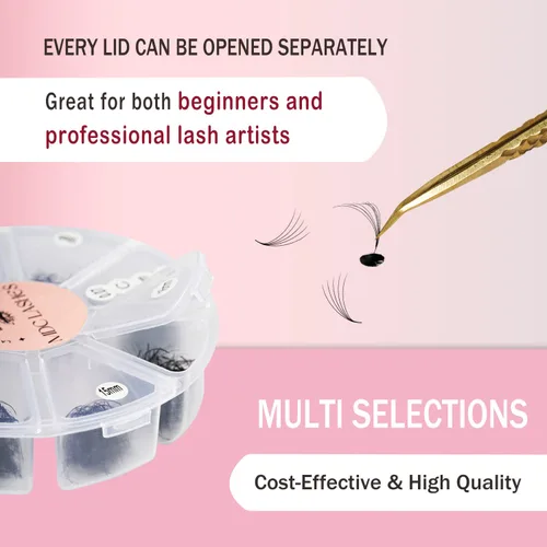 Miniatura 5 de Promade - Extensiones de pestañas de longitud mixta de 1000 abanicos, con volumen, 8D-16D, rizo C D, 0.315-0.630 pulgadas de longitud, 0.05-0.07