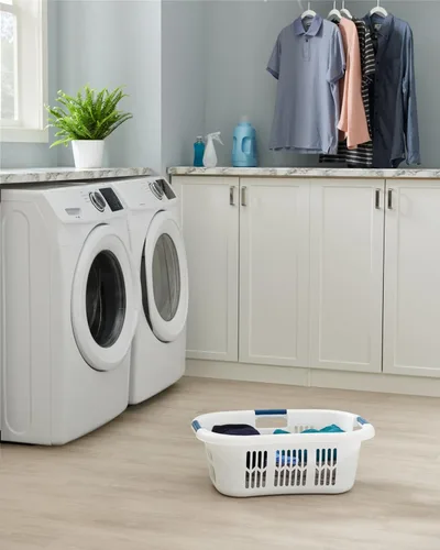 Miniatura 5 de Rubbermaid Cesta de lavandería/cesto grande Hip-Hugger, 1.5 bushel, blanco, contenedor de almacenamiento apilable/organizador