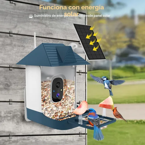 Miniatura 5 de Comedero para pájaros con cámara, cámara de comedero inteligente WiFi para exteriores con reconocimiento de aves AI incorporado, energía solar