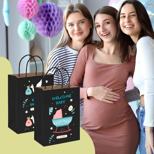 Miniatura 6 de MESHA Bolsas de regalo de papel kraft negro de 8 x 4.25 x 10.5 pulgadas con asas, paquete de 50 bolsas de compras recicladas reutilizables a granel