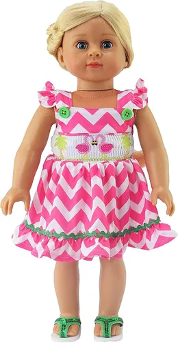 Miniatura 12 de American Fashion World Vestido de lunares y rayas para muñecas de 14 pulgadas Calidad premium y diseño moderno Ropa de muñecas Moda de ropa