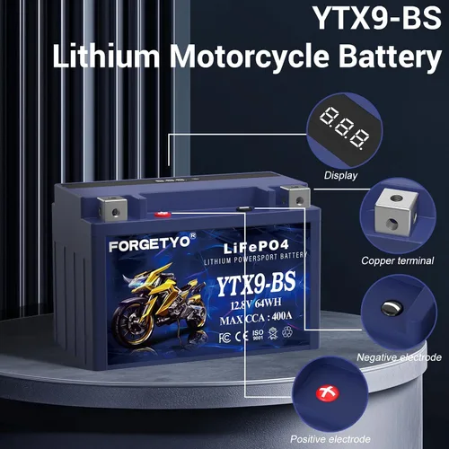 Miniatura 3 de Batería de litio YTX9-BS, LiFePO4 para motocicleta, 12V 5AH 400A ATV, UTV, Jet Ski, 4 ruedas, moto de nieve, tractor y generador Powersports batería