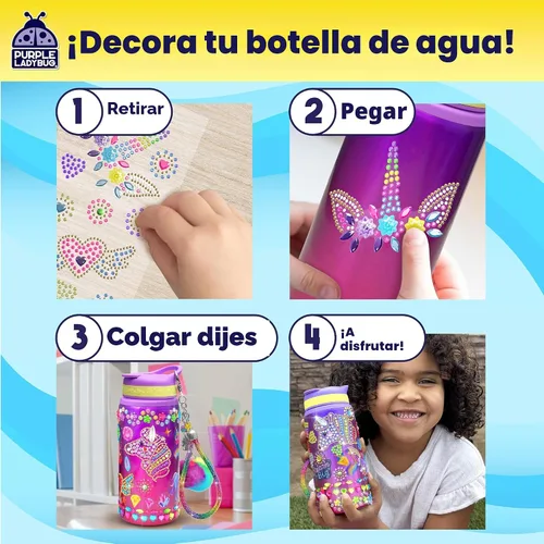 Miniatura 4 de PURPLE LADYBUG Decora tu propia botella de agua para niñas, regalo para niñas de 5, 6, 7, 8, 9, 10 años, regalo de cumpleaños, juguetes de Piedra