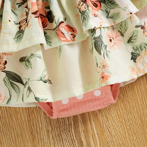 Miniatura 7 de Bowanadacles Traje de verano para bebé recién nacido, ropa floral de manga corta con volantes y diadema