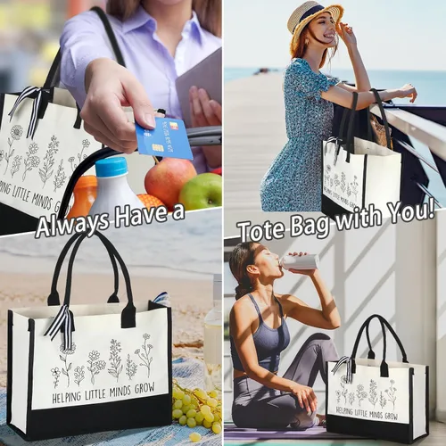 Miniatura 6 de Panelee 2 piezas de regalos de agradecimiento para profesores, bolsa de lona para mujer, regalos de graduación para profesores (Little Minds Grow)