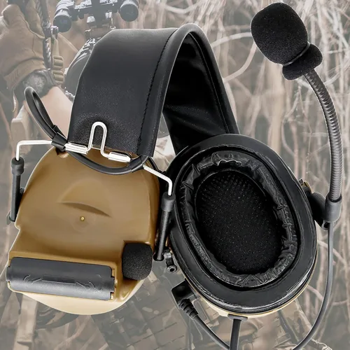 Miniatura 2 de Auriculares tácticos Hearangel, reducción de ruido con captación de sonido y PTT Ken de 2 pines para actividades de airsoft Marrón coyote