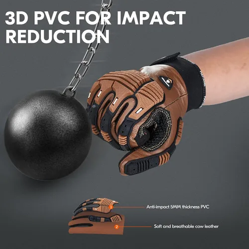 Miniatura 3 de Vgo... 1 Par -20℃/-4°F A PRUEBA DE FRÍO, Guantes de Cuero de Trabajo de Invierno, Guantes de Impacto, Anti-Vibración, Resistentes al Agua (CA7722FW)