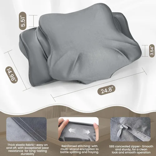 Miniatura 2 de Funda de almohada de satén grueso, funda de almohada elástica de 16 x 24 pulgadas para almohada cervical o almohadas de espuma viscoelástica, Gris