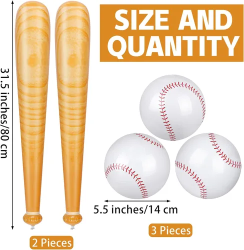 Miniatura 2 de durony Juego de béisbol inflable de 5 piezas, incluye 2 piezas de bate de béisbol de 31.5 pulgadas, 3 piezas de 5.5 pulgadas, playa, béisbol