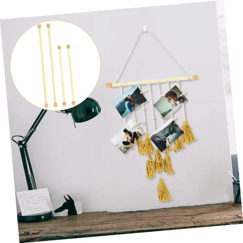 Miniatura 5 de EXCEART 4 barras de madera para colgar banderas de pared horizontales de bambú, varillas de macramé para colgar en la pared, postes para colgar