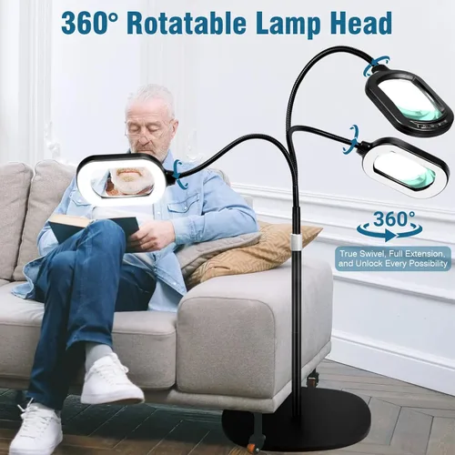 Miniatura 3 de Lupa grande con luz y soporte, lente de vidrio real óptico rectangular de 10X, lámpara de pie de lupa de cuello de cisne ajustable en altura, 5