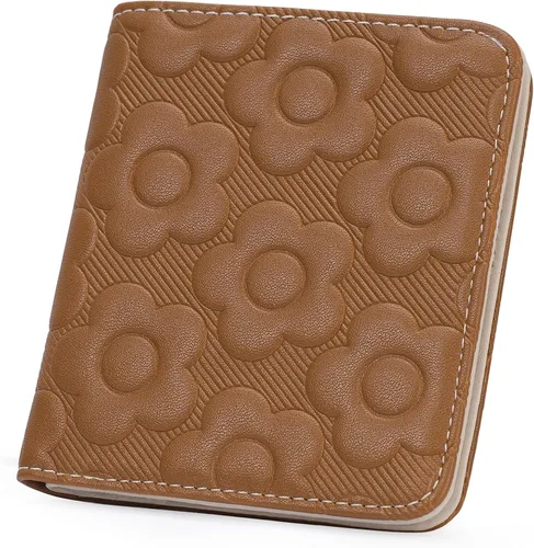 Billetera para mujer, delgada y pequeña, billetera compacta con RFID, plegable, compacta, para mujer, cartera de cuero en relieve 3D con soporte